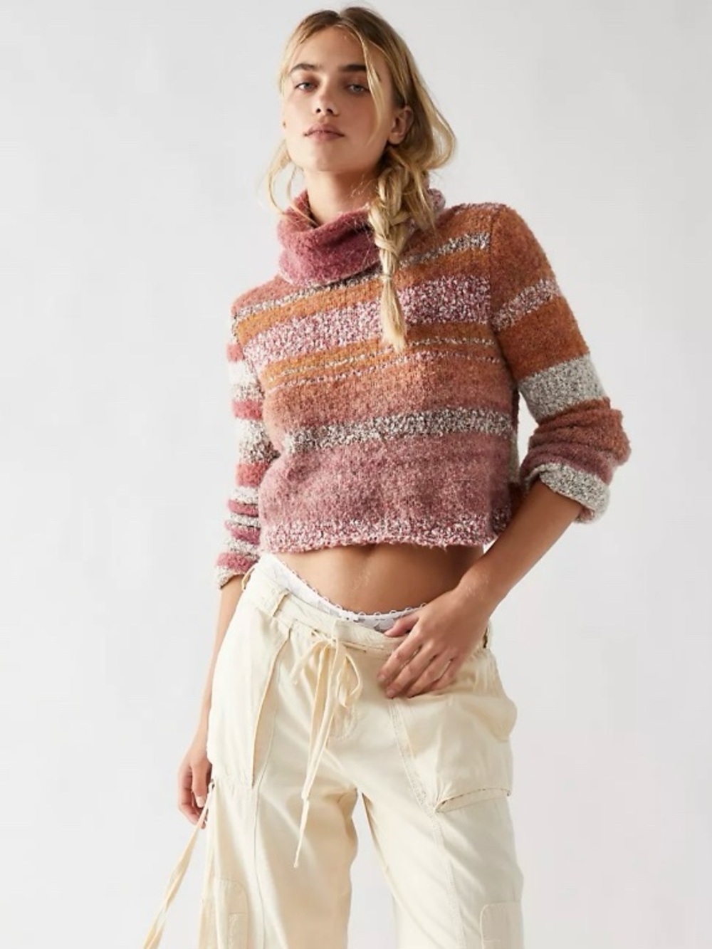 Free People My Girl Cropped Turtleneck Sweater in Sunburst Combo